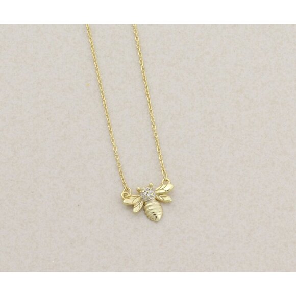 Gold Over Sterling Silver Bee Necklace 15 1/2" to 18" Minimalist - Picture 6 of 8